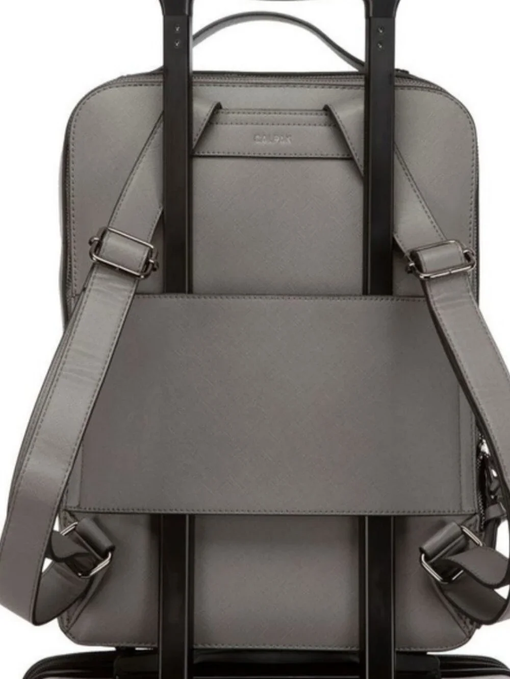 CALPAK Kaya Faux Leather Laptop Backpack Gray Whipstitched Business Travel 15